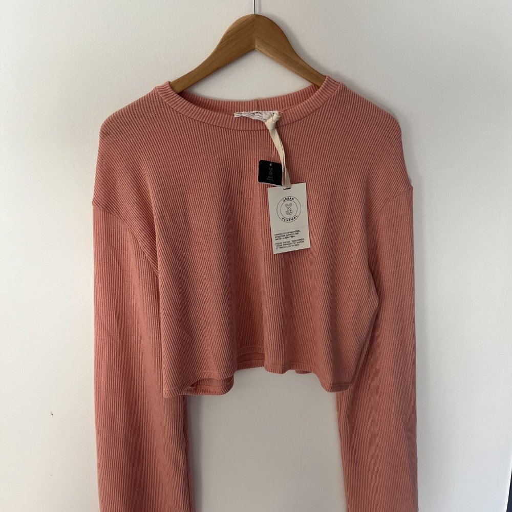 Urban Renewal Remnants Drippy Sleeve Ribbed Crew Neck Top